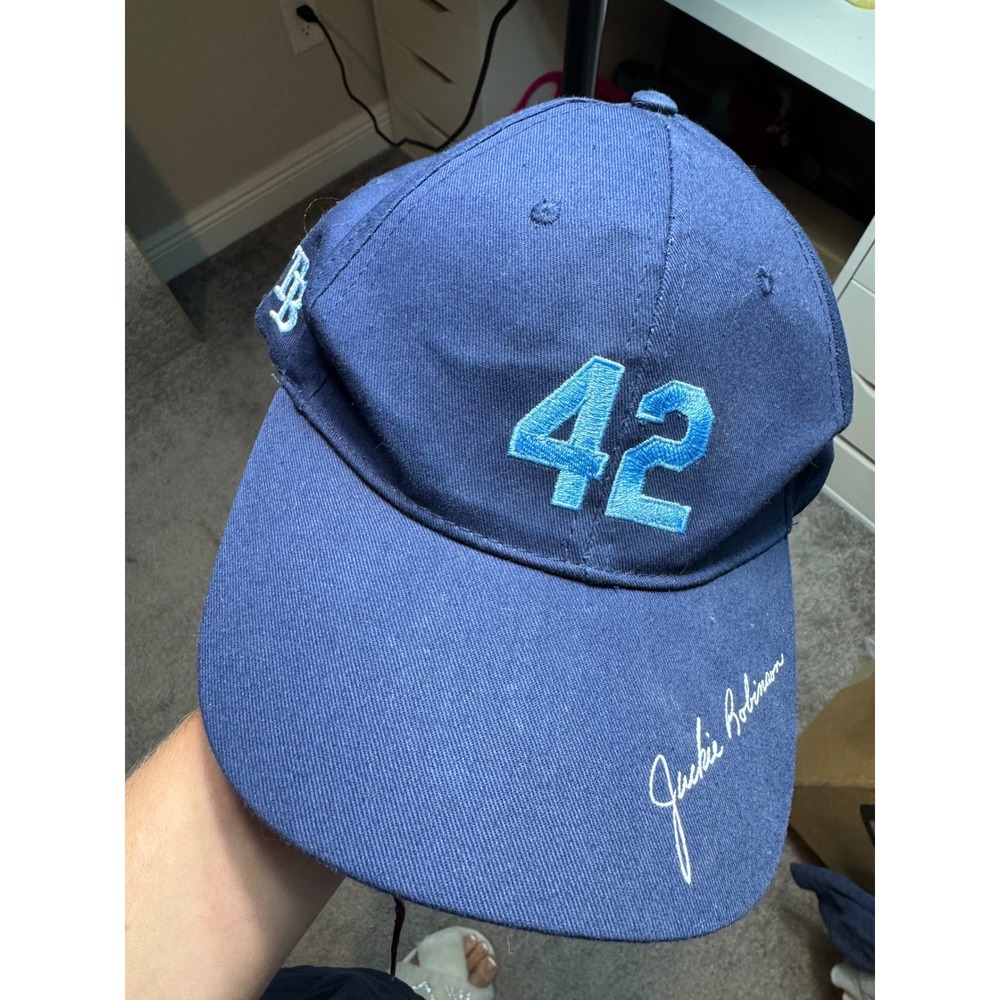 Jackie Robinson 42 Brooklyn Dodgers Baseball Hat Navy Blue Snapback Cap Mens